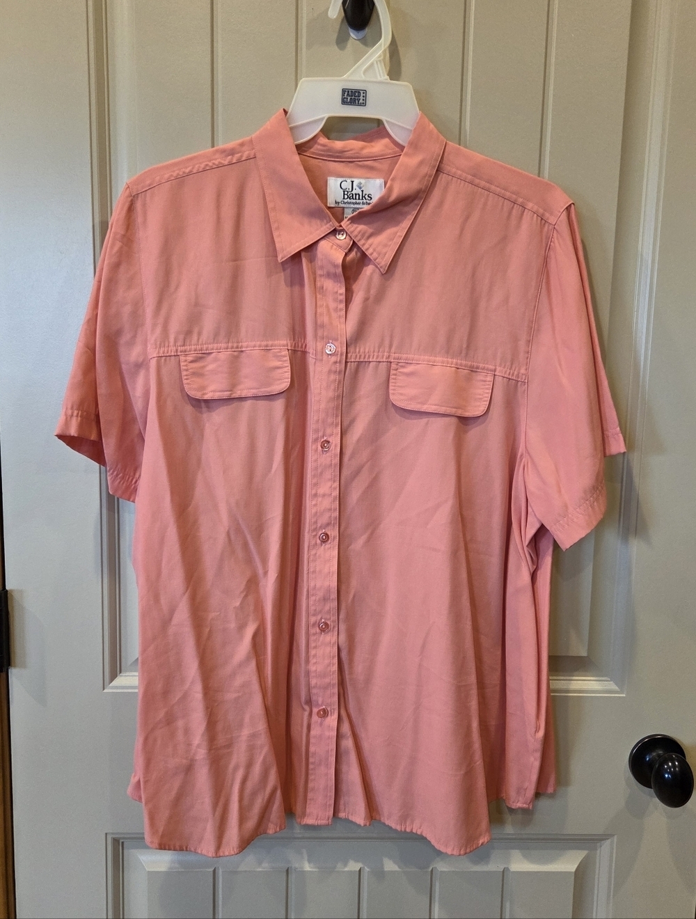CJ Banks Coral Short Sleeve Button Down Utility Shirt Plus Size 22W
